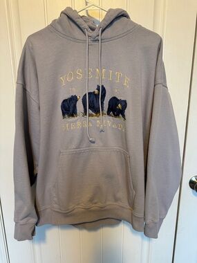 Brandy Melville Yosemite Sierra Nevada Embroidered Bear Hoodie - Gray